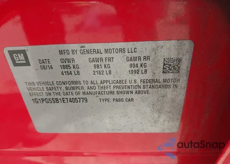 2014 Chevrolet Cruze Ltz from USA, damaged, VIN 1G1PG5SB1E7405779